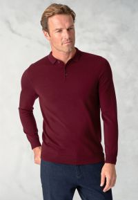Plockton Wine Merino Wool Long Sleeve Polo Shirt