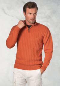 Sharpe Apricot Cotton Cable Knit Zip Neck Jumper