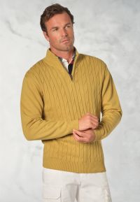 Sharpe Lemon Cotton Cable Knit Zip Neck Jumper