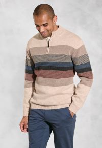 Sowe Oatmeal Lambswool Multi Hoop Zip Neck Jumper