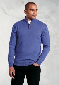 Sussex Electric Blue Cotton Merino Zip Neck Jumper