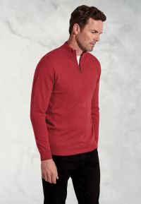Sussex Claret Cotton Merino Zip Neck Jumper
