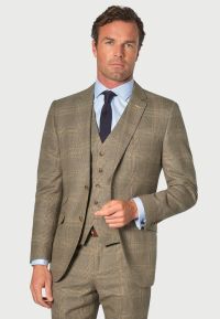 Tailored Fit Ribblesdale Olive Check British Fabric Suit - Waistcoat Optional