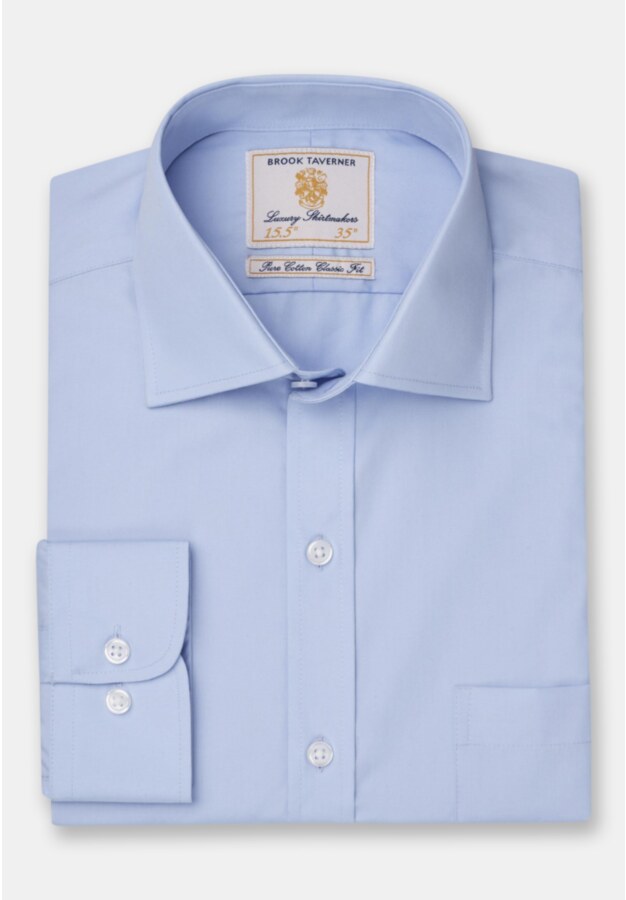 Regular Fit Single Cuff Blue Poplin Cotton Shirt
