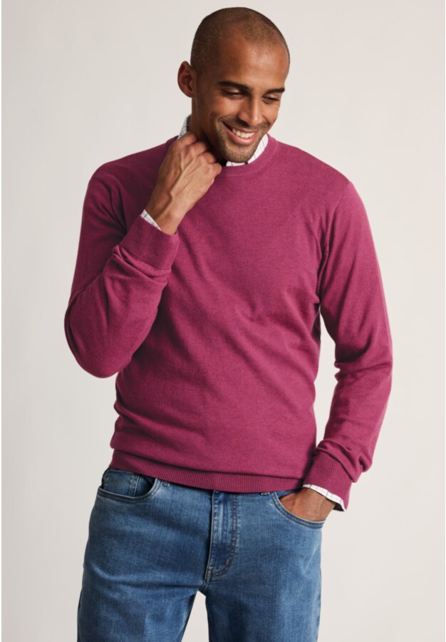 London Raspberry Cotton Merino Crew Neck Jumper