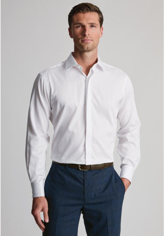 Tailored Fit White Fine Textured Stripe Egyptian Cotton Shirt