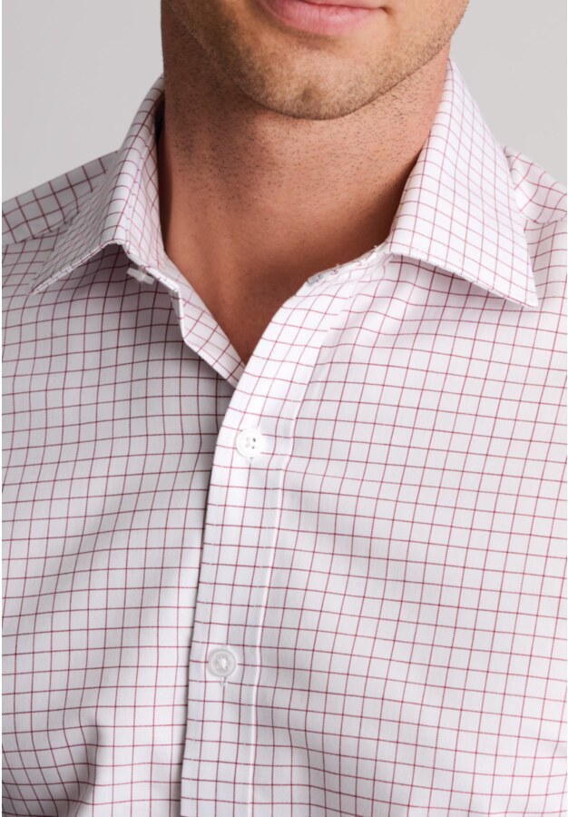 Tailored Fit Burgundy Window Pane Check Cotton Shirt