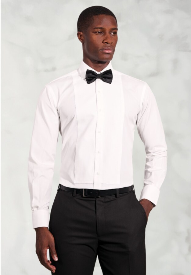 Regular Fit White Marcella Front Double Cuff Cotton Dress Shirt - Two Sleeve Lengths