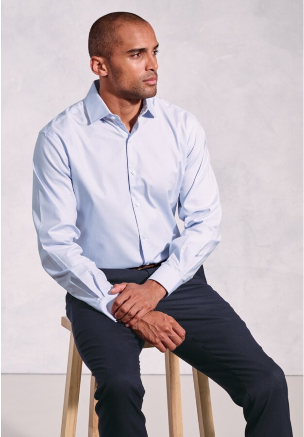 Regular Fit Sky Blue Herringbone Stretch Cotton Shirt