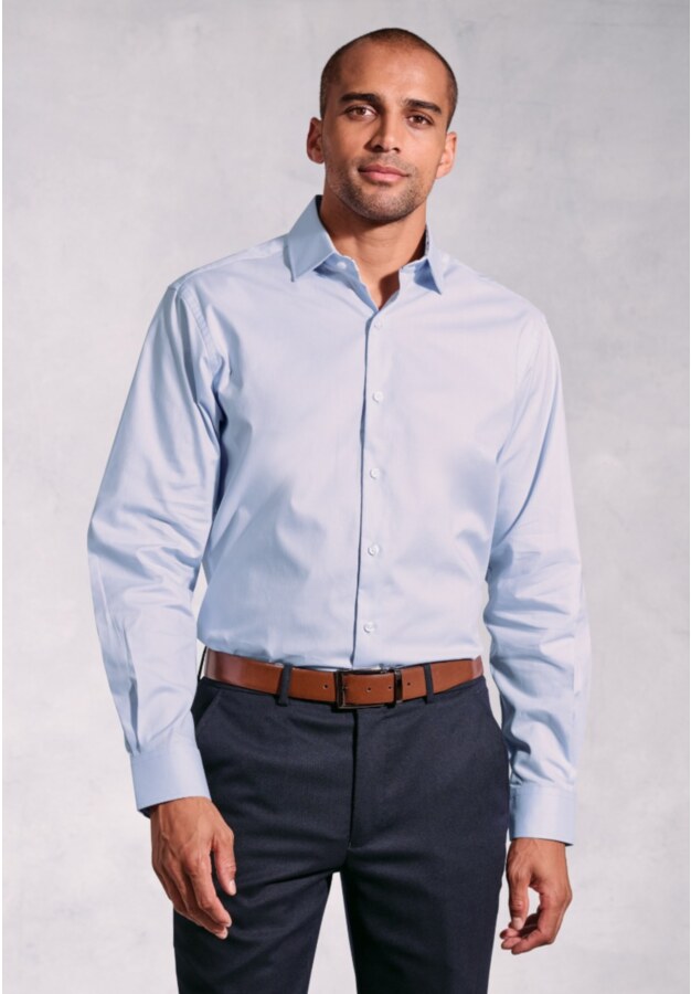 Tailored Fit Sky Blue Herringbone Stretch Cotton Shirt