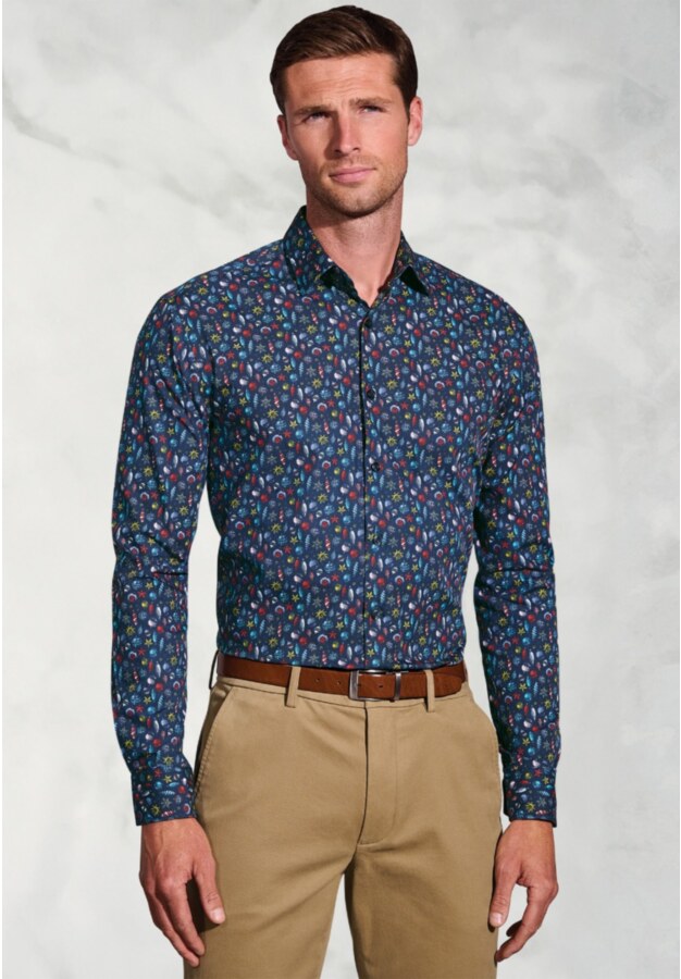 Regular Fit Navy Bauble Cotton Print Shirt