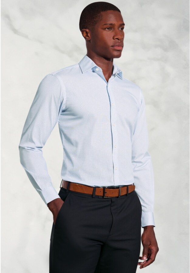 Regular Fit Sky Blue Micro Geometric Print Cotton Shirt