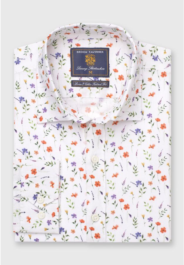 Tailored Fit Wild Flower Print Linen Cotton Shirt