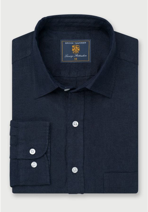 Regular Fit Navy Pure Linen Shirt