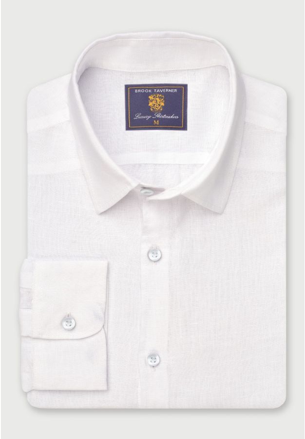 Regular Fit White Pure Linen Shirt