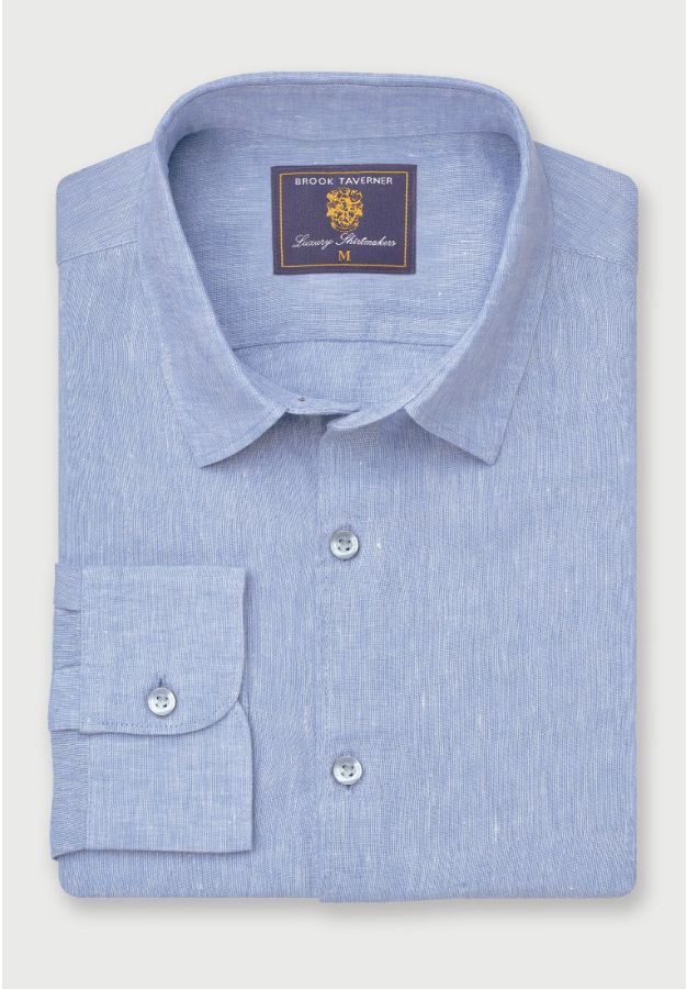 Regular Fit Blue Pure Linen Shirt