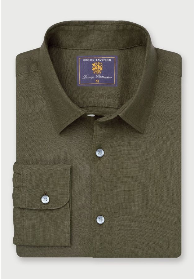 Regular Fit Khaki Pure Linen Shirt