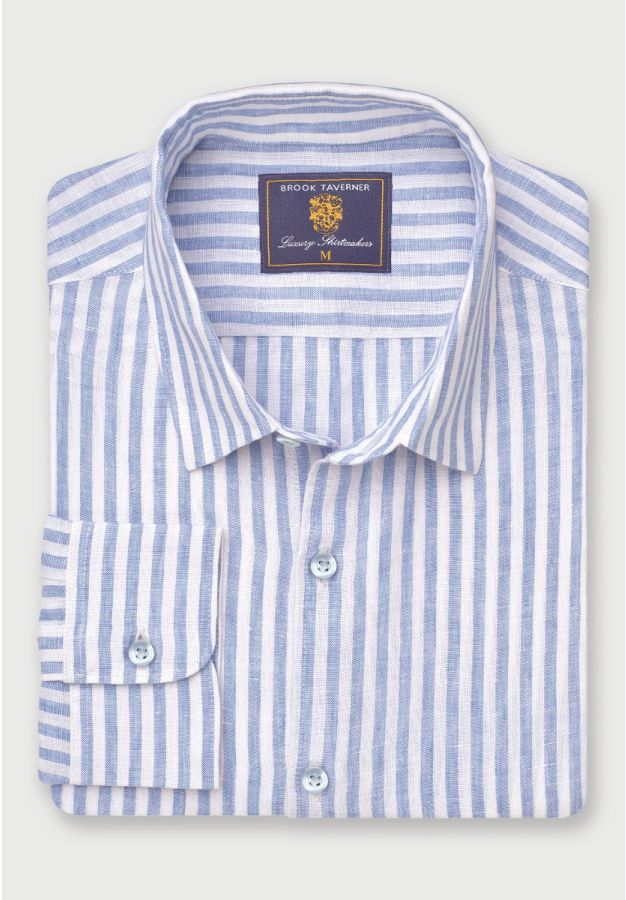 Regular Fit Blue Stripe Pure Linen Shirt